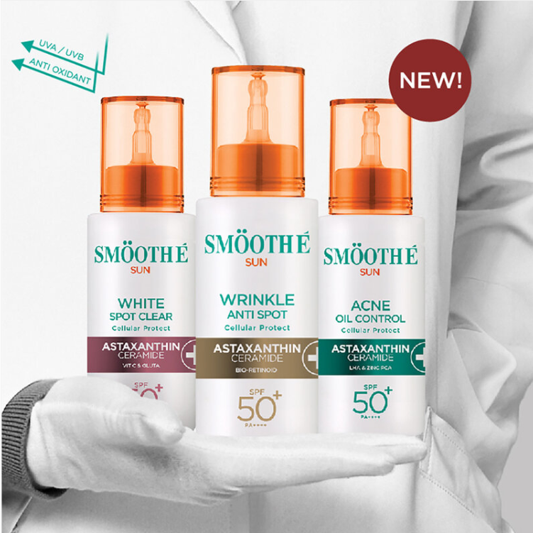 Smooth E - Sun Acne Oil Control Cellular Protect Astaxanthin Ceramide LHA & Zinc PCA SPF 50+ PA++++ 30g.
