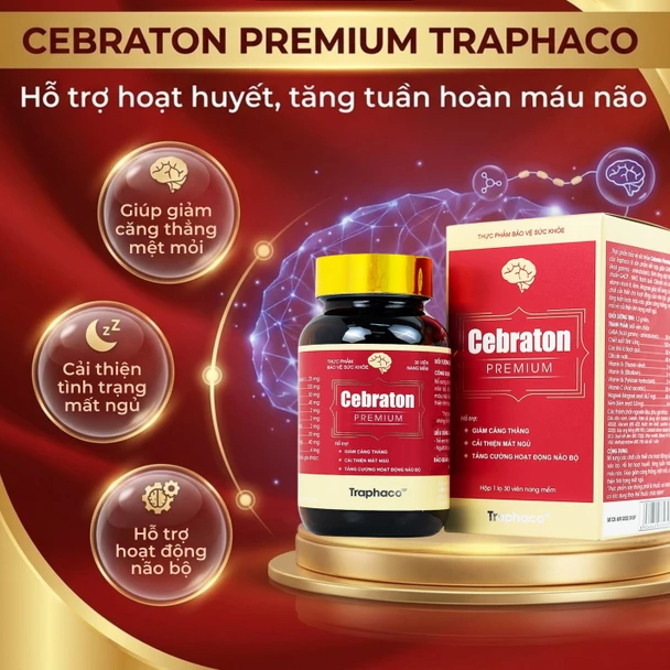 Traphaco - Cebraton Premium - Vitamin Supplement for Brain Health, Viên Uống Bổ Sung Vitamin Cho Não, Improves Brain Blood Circulation (30 tablets)