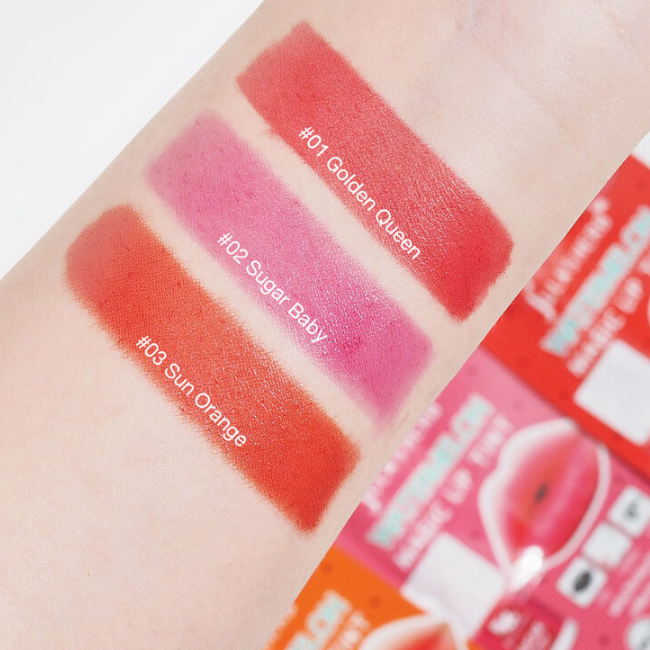 Jula's Herb - Watermelon Magic Lip Tint 2g. (Pack of 3 colors - Golden Queen, Sugar Baby & Sun Orange)