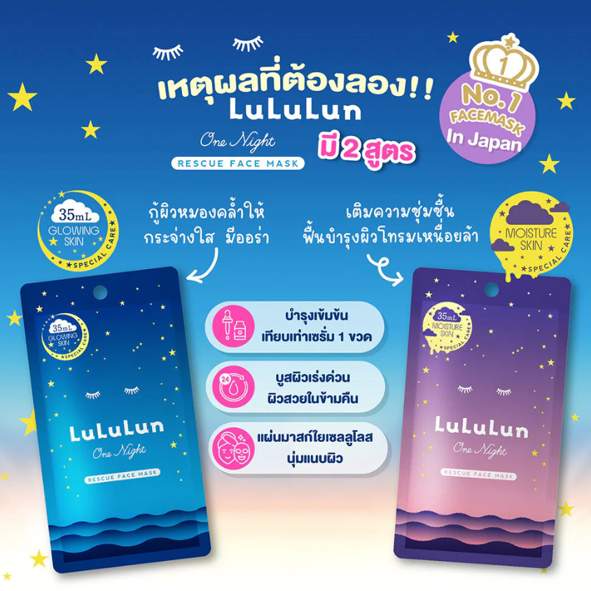 Lululun - One Night Hydration Face Mask (Pack of 3)