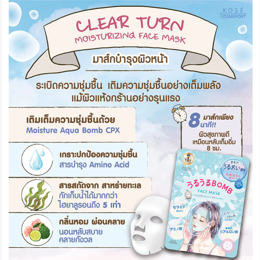 Clear Turn - Moisturizing Face Mask 168ml. (7 Sheets)