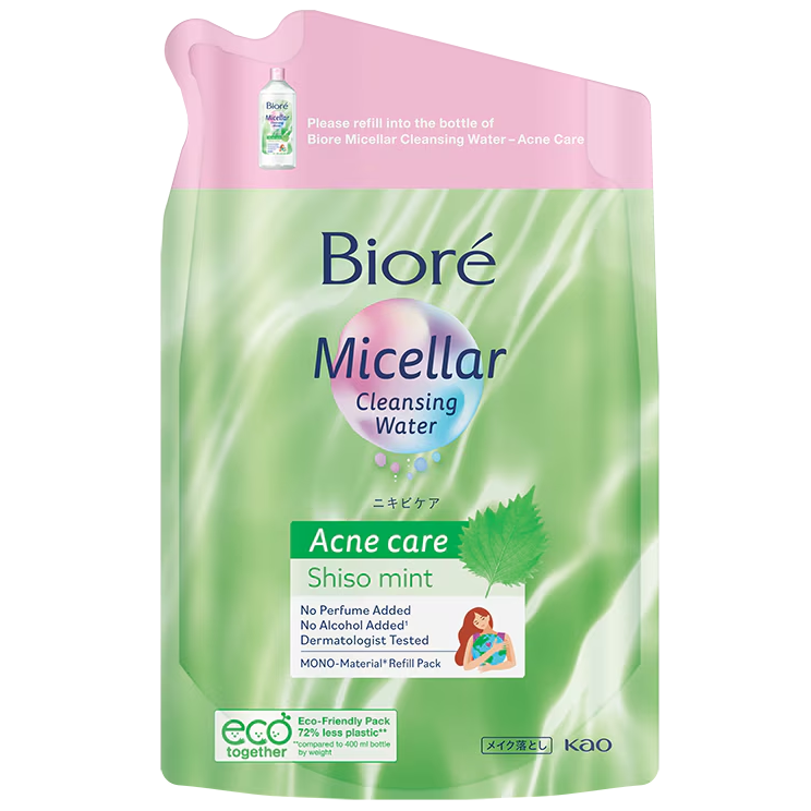 Biore - Micellar Cleansing Water Acne Care Shiso Mint Refill 330ml.