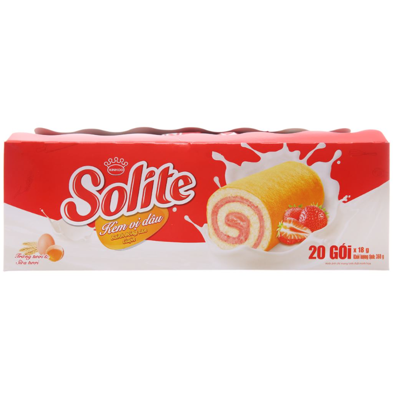 KINH DO - Solite - Rolled Sponge Cake Cuộn Kinh Đô Khay Cuộn Dâu Strawberry Roll 360g.