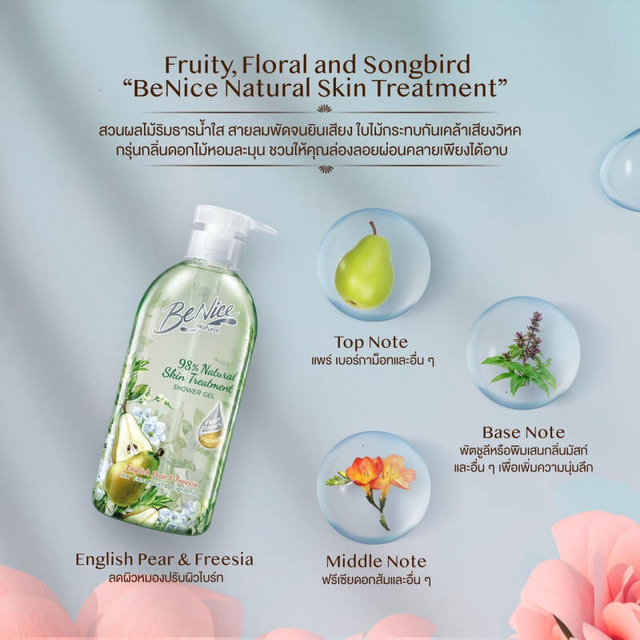 BeNice - Natural English Pear & Freesia Pump Shower Gel 450ml.