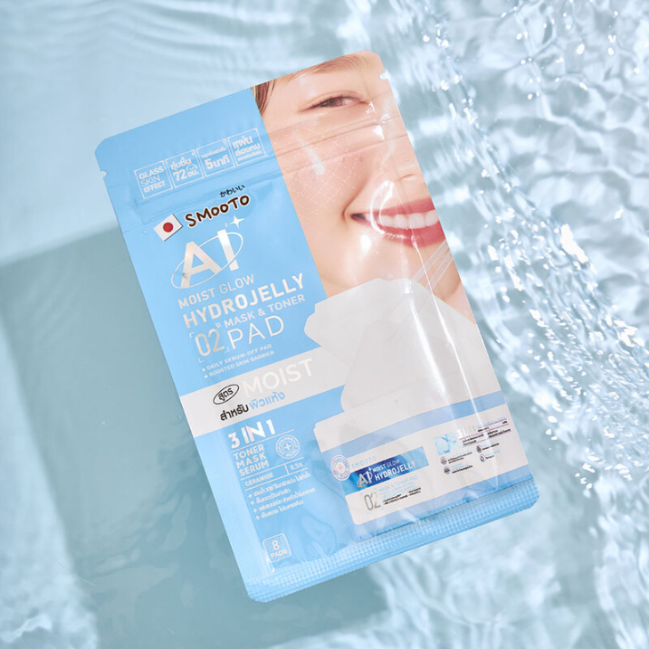 Smooto - AI Moist Glow Hydrojelly Mask & Toner Pads with Ceramide - 8 Pads (Pack of 6 = 48 pads)