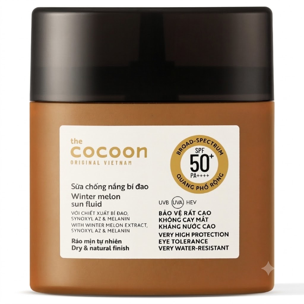 Cocoon Vietnam - Winter Melon Sun Fluid SPF 50+ PA++++ (Sữa Chống Nắng Bí Đao) with Winter Melon Extract, Synoxyl AZ & Melanin 50ml.