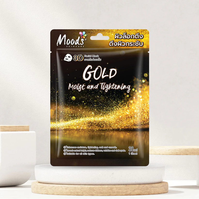 Moods Skin Care - Gold Moist & Tightening 3D Facial Mask 38ml. (Pack of 3)
