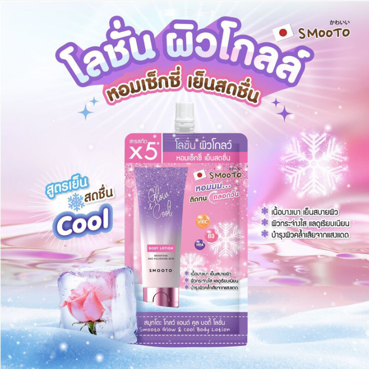 Smooto - Glow & Cool Brightening Body Lotion with Vit C, B3 and HYA 40g. (Pack of 6)
