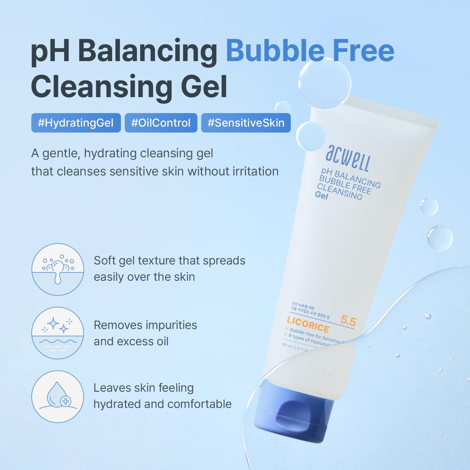 Acwell - pH Balancing Bubble Free Cleansing Gel 160ml.