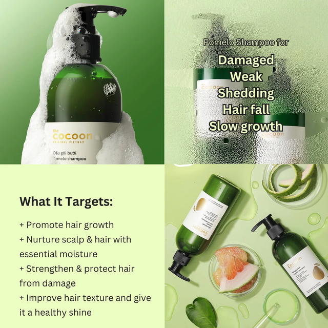 Cocoon Vietnam - Pomelo Shampoo (Dầu Gội Bưởi) with Pomelo Oil, Vitamin B5, Xylishine™ & Amino Acids, Sulfate-Free Refill 500ml.