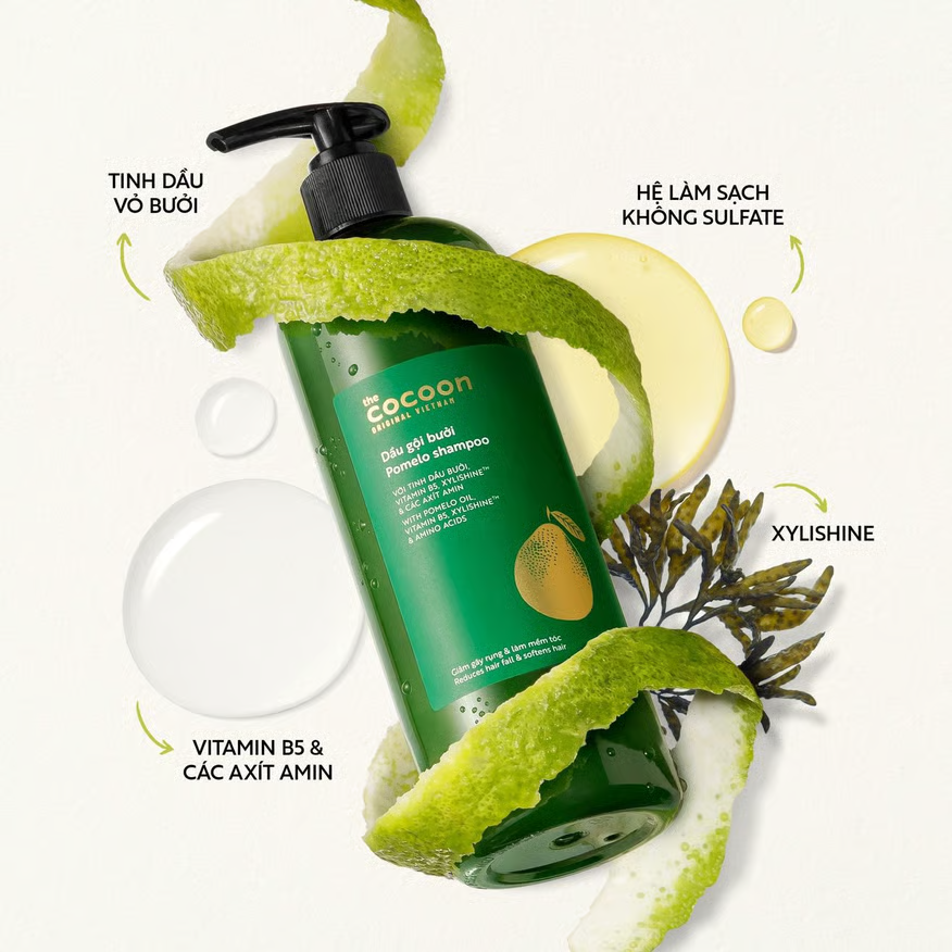 Cocoon Vietnam - Pomelo Shampoo (Dầu Gội Bưởi) with Pomelo Oil, Vitamin B5, Xylishine™ & Amino Acids, Sulfate-Free 310ml.