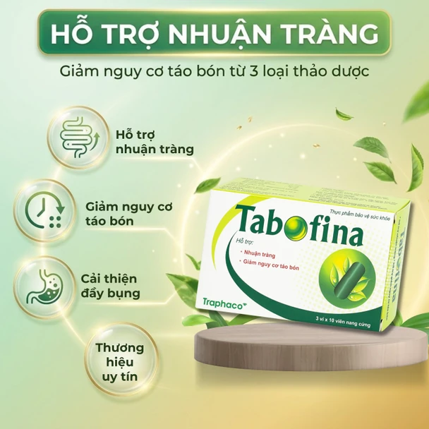 Traphaco - Tabofina - Herbal Digestive and Laxative Supplement Viên Uống Thảo Dược Thực Phẩm Bổ Sung Tiêu Hóa (30 Capsules)
