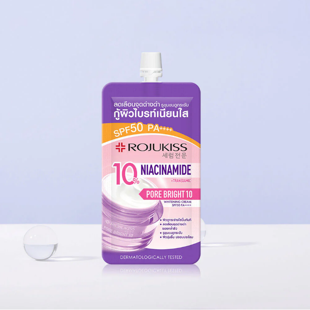 Rojukiss - Porebright10 Whitening Cream with Niacinamide SPF50+ PA++++ 8ml. (Pack of 3)
