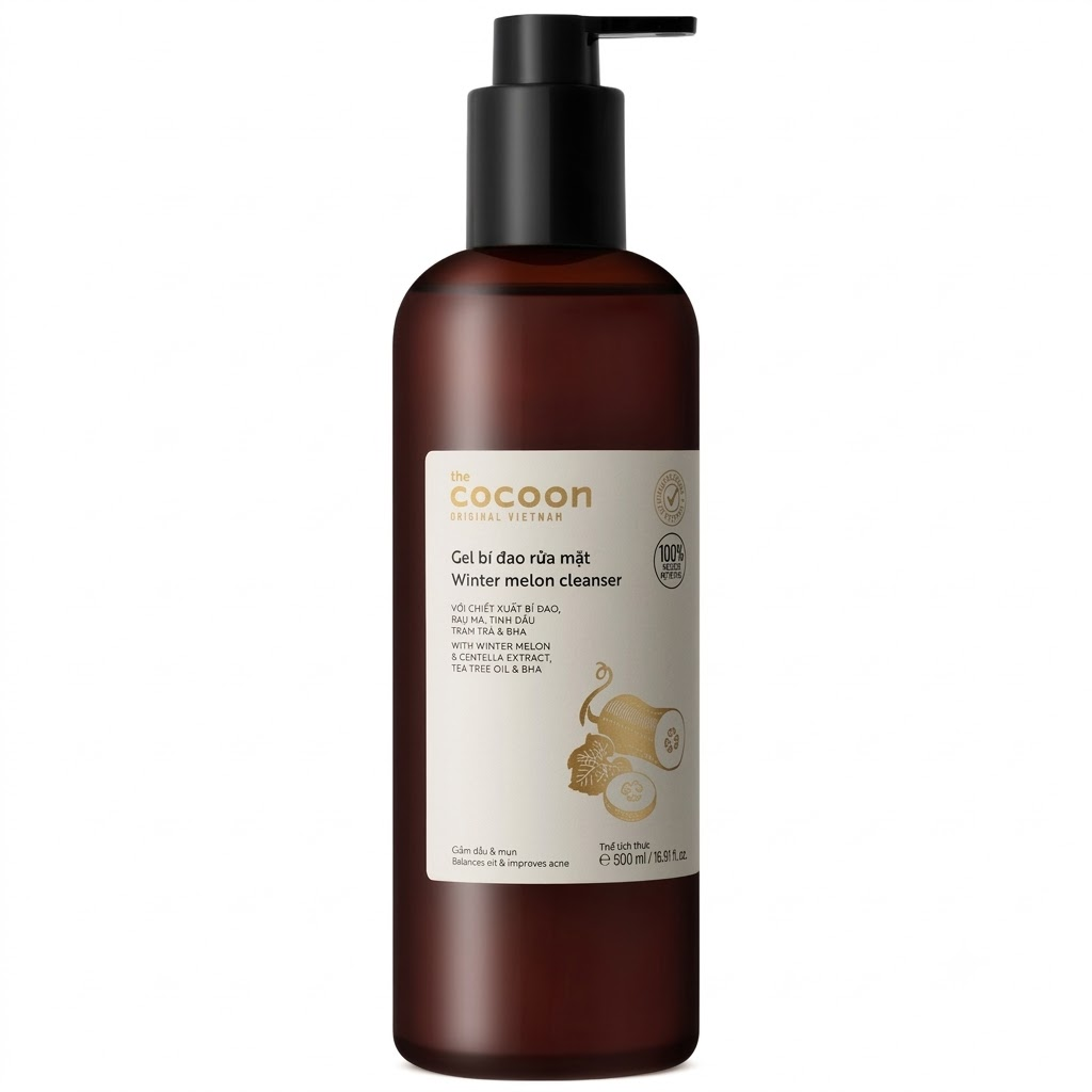 Cocoon Vietnam - Winter Melon Cleanser (Gel Bí Đao Rửa Mặt) with Winter Melon & Centella Extract, Tea Tree Oil & BHA 500ml.