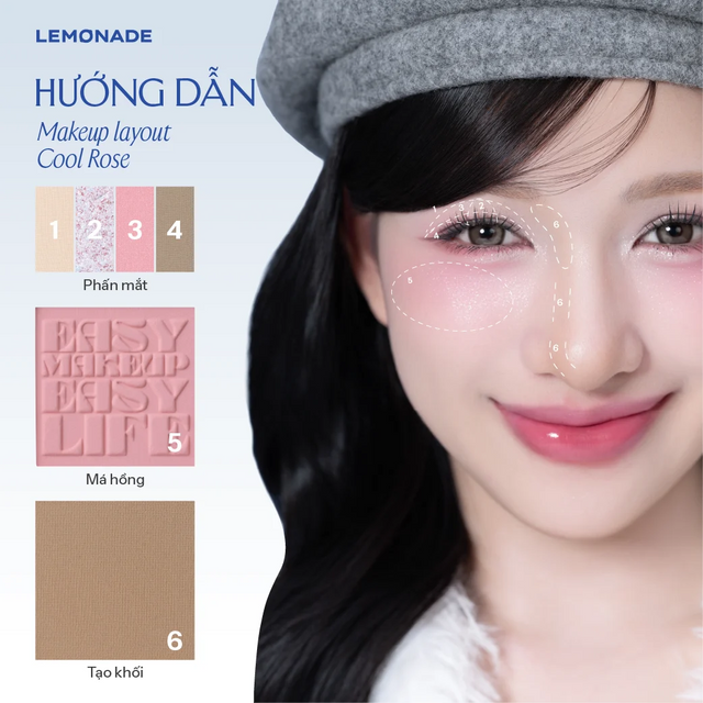 Lemonade - Aesthetic - Multi-Task Face Palette Bảng Phấn Mít Đa Năng Aesthetic Multi-task Palette - Cool Rose 10.8g.