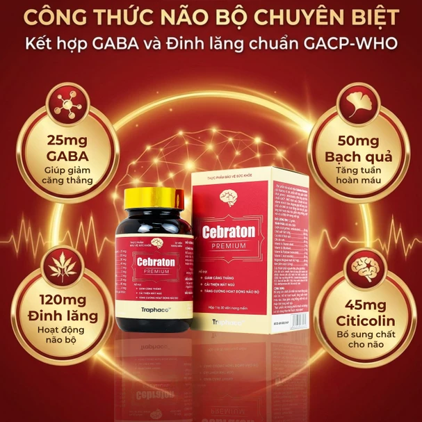 Traphaco - Cebraton Premium - Vitamin Supplement for Brain Health, Viên Uống Bổ Sung Vitamin Cho Não, Improves Brain Blood Circulation (30 tablets)