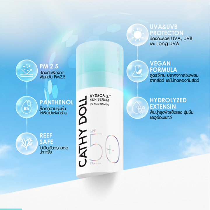 Cathy Doll - Hydrofill Sun Serum SPF50+ PA++++ 2% Niacinamide 10ml.