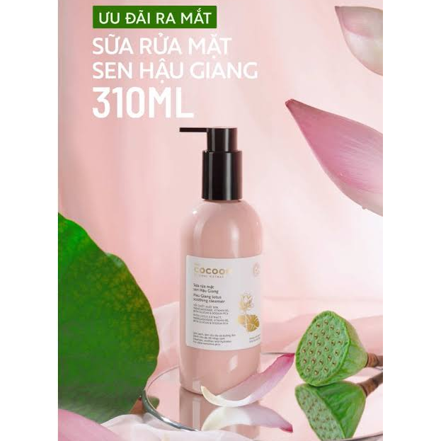 Cocoon Vietnam - Hau Giang Lotus Soothing Cleanser (Sữa Rửa Mặt Sen Hậu Giang) with Lotus Extract, Madecassoside & Vitamin B5 310ml.