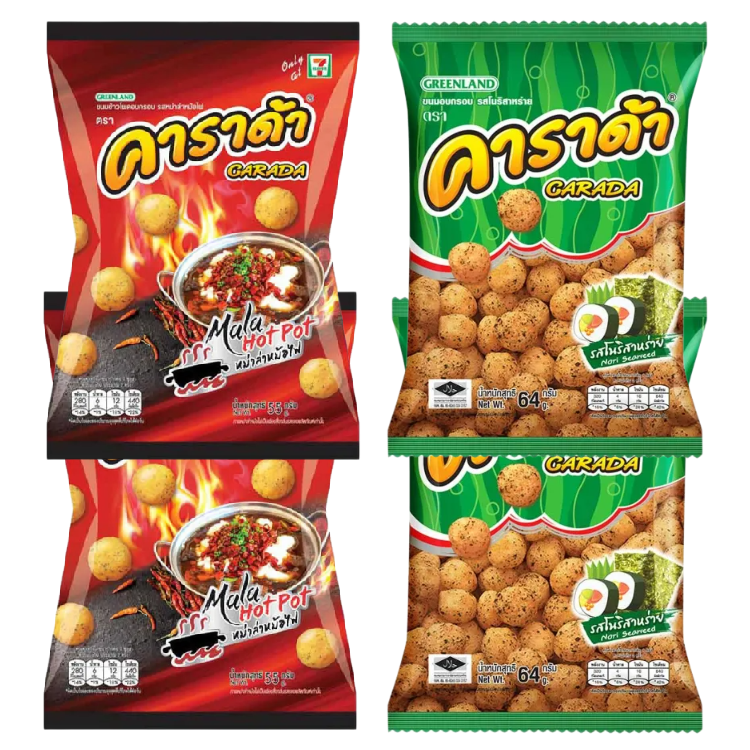 Carada - 2x Mala Hotpot Flavor 55 g., 2x Nori Seaweed Flavor 64 g. (Pack 2+2 Mix)