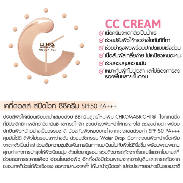 Cathy Doll - CC Cream Speed White, #3 Medium Beige SPF50/PA+++ 50ml.
