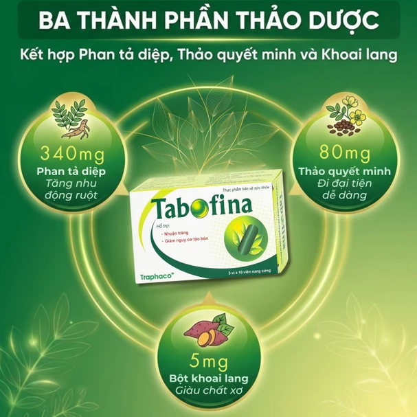 Traphaco - Tabofina - Herbal Digestive and Laxative Supplement Viên Uống Thảo Dược Thực Phẩm Bổ Sung Tiêu Hóa (30 Capsules)