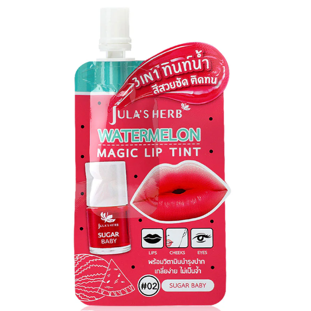 Jula's Herb - Watermelon Magic Lip Tint 2g. (Pack of 3 colors - Golden Queen, Sugar Baby & Sun Orange)