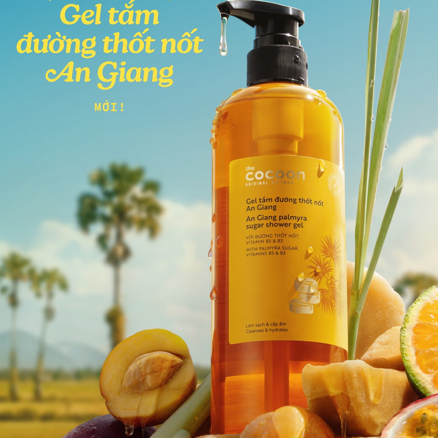 Cocoon Vietnam - An Giang Palmyra Sugar Shower Gel (Gel Tắm Đường Thốt Nốt An Giang) with Palmyra Sugar, Vitamins B5 & B3 500ml.