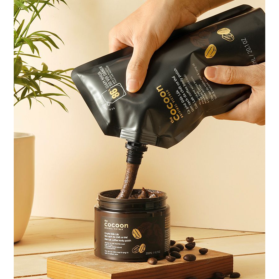 Cocoon Vietnam - Dak Lak Coffee Body Polish (Cà Phê Đắk Lắk Làm Sạch Da Chết Cơ Thể) with Pure Coffee Beans & Cocoa Butter Refill 600ml.