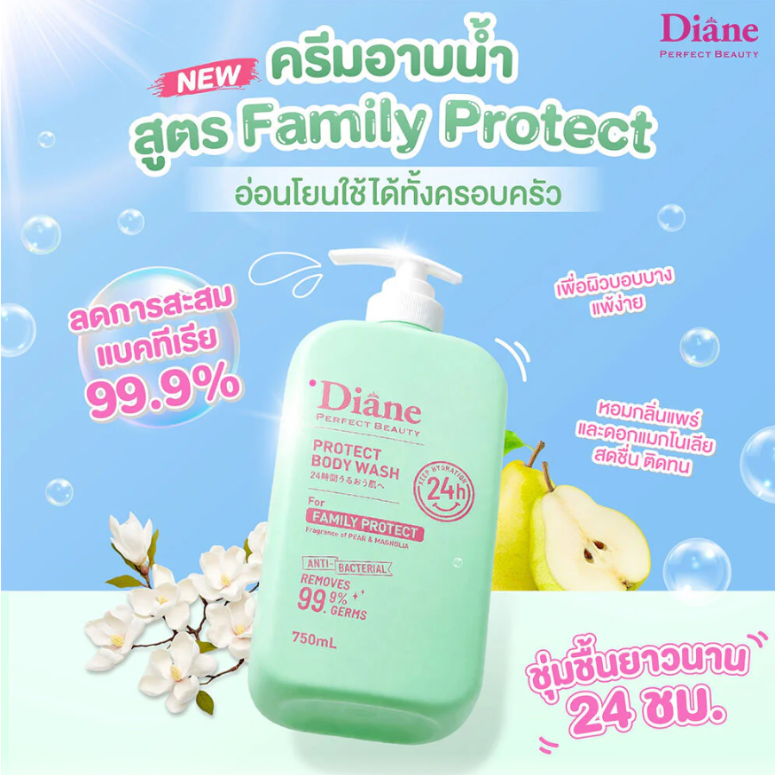 Moist Diane - Protect Body Wash for Family Protect, Anti-Bacterial, Pear & Magnolia 750ml.