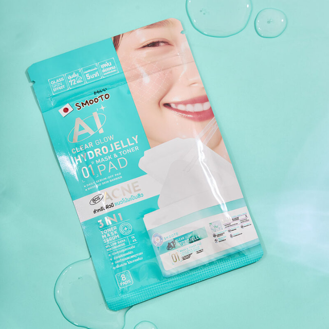 Smooto - AI Clear Glow Hydrojelly Mask & Toner Pads with Willow Bark and Niacinamide - 8 Pads (Pack of 6 = 48 pads)
