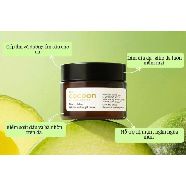 Cocoon Vietnam - Winter Melon Gel Cream (Thạch Bí Đao) with Winter Melon Extract, 5α-Avocuta® & Centella Asiatica 100ml.