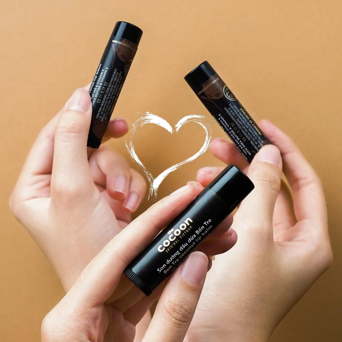 Cocoon Vietnam - Ben Tre Coconut Lip Balm (Son Dưỡng Dầu Dừa Bến Tre) with Shea Butter & Vitamin E 5g. (Pack of 3)