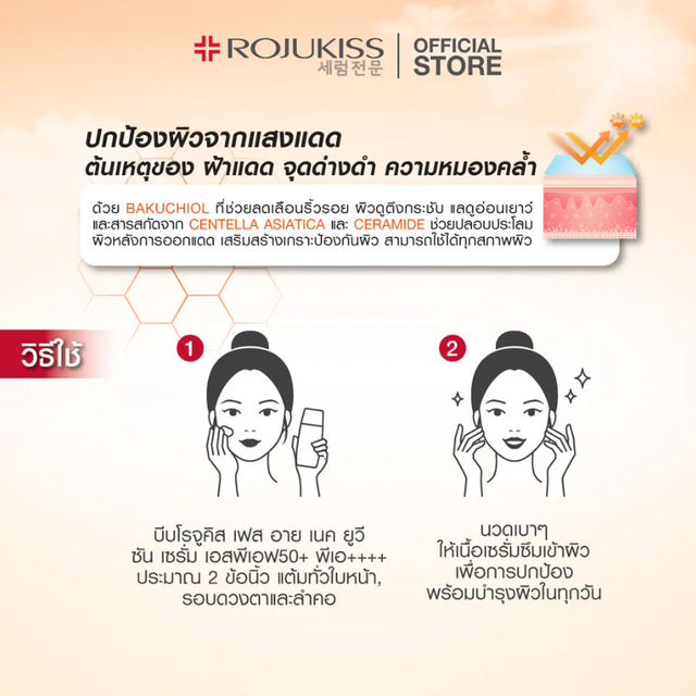 Rojukiss - Face Eye Neck UV Sun Serum SPF50 PA++++ 7g. (Pack of 6)