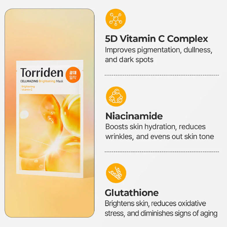 Torriden - Cellmazing Brightening Mask with Vitamin C 26ml. (Pack of 6)
