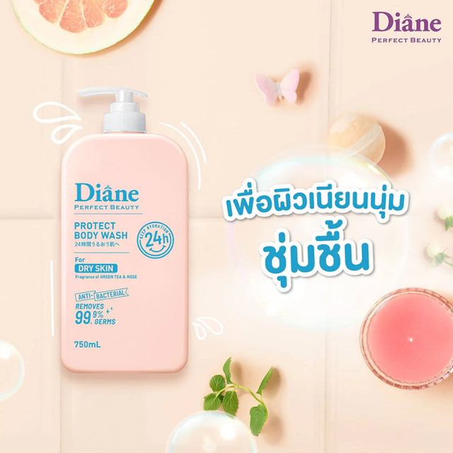 Moist Diane - Protect Body Wash for Dry Skin, Anti-Bacterial, Green Tea & Rose 750ml.