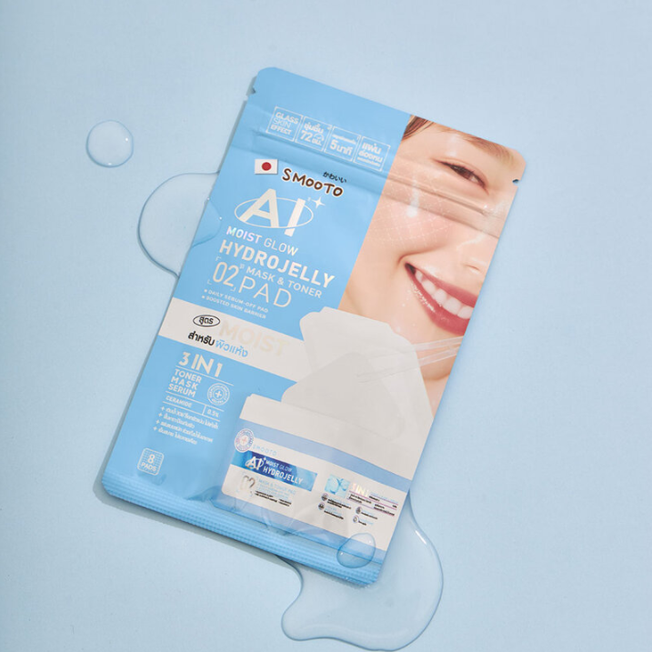 Smooto - AI Moist Glow Hydrojelly Mask & Toner Pads with Ceramide - 8 Pads (Pack of 6 = 48 pads)