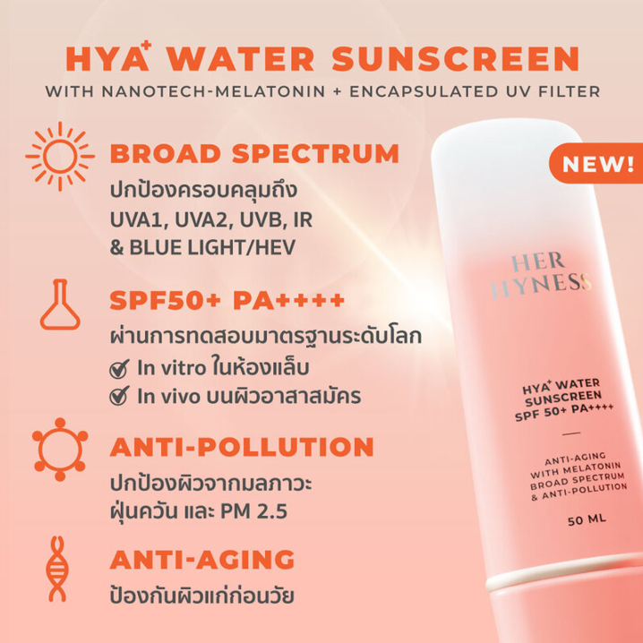 Her Hyness - HYA+ Water Sunscreen Anti-Aging with Melatonin & Alti-Pollution SPF50+ PA++++ 30ml.