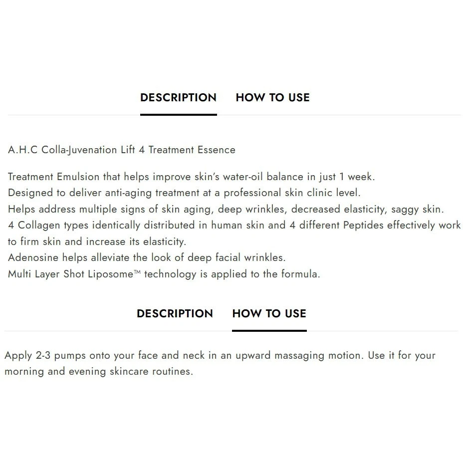 AHC - Colla-Juvenation Lift 4 Treatment Emulsion 100ml.