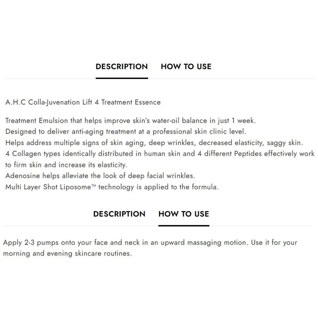 AHC - Colla-Juvenation Lift 4 Treatment Emulsion 100ml.