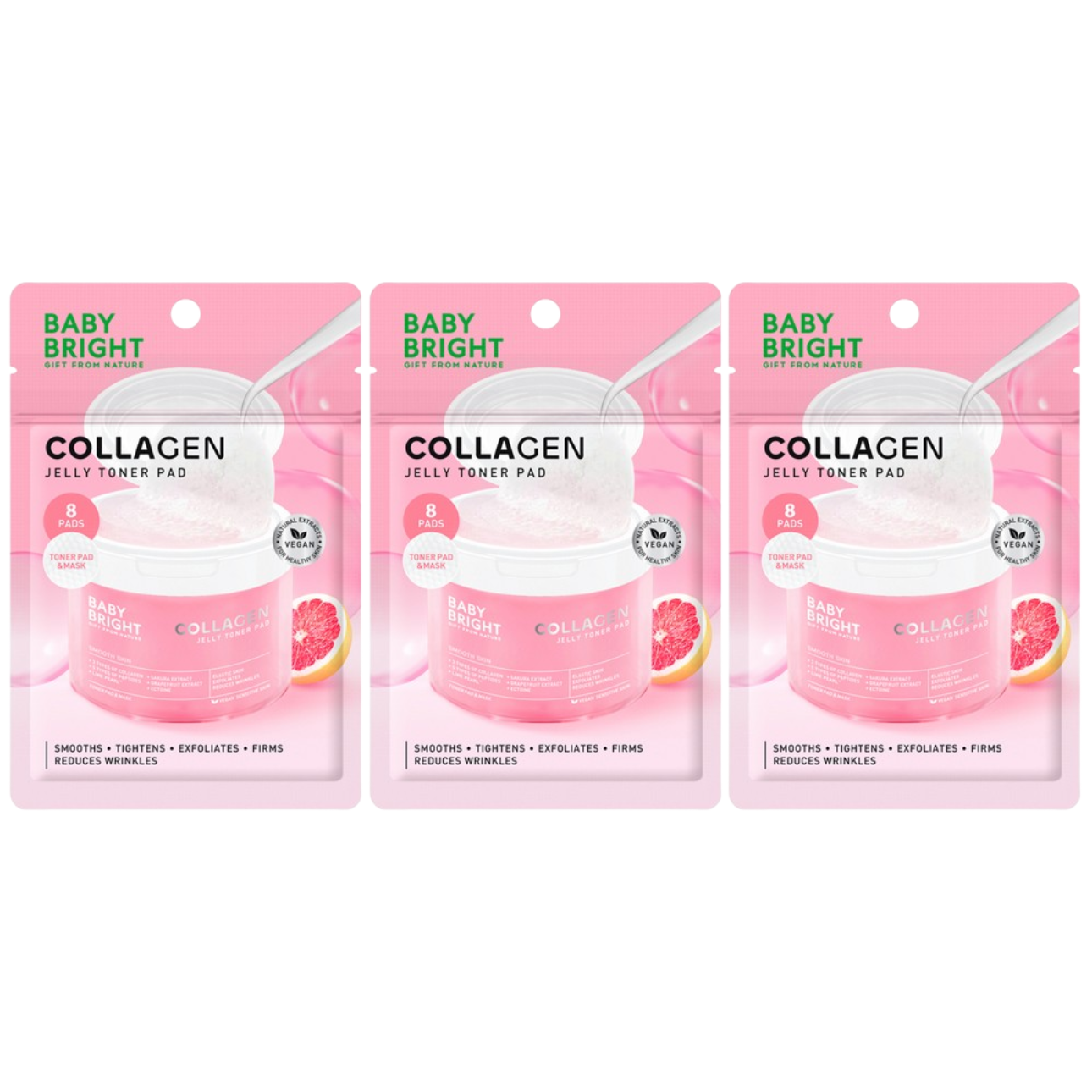 Baby Bright - Collagen Jelly Toner Pad 8Pads 33ml. (Pack of 3)