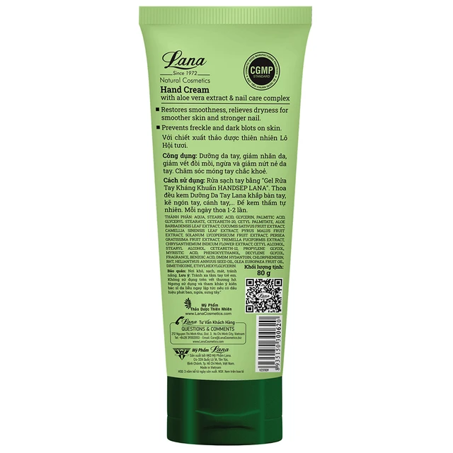 Lana - Aloe Vera Kem Dưỡng Da Tay Nha Đam Hand Cream 80g.