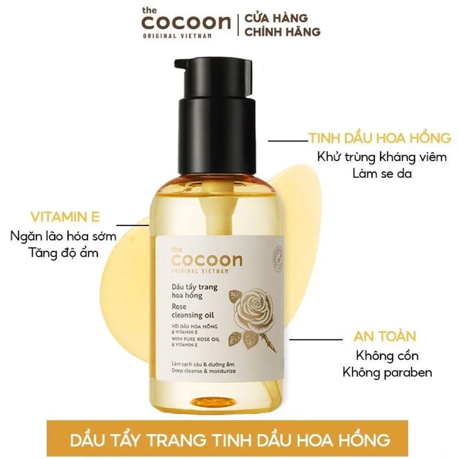 Cocoon Vietnam - Rose Cleansing Oil (Dầu Tẩy Trang Hoa Hồng) with Pure Rose Oil & Vitamin E 140ml.