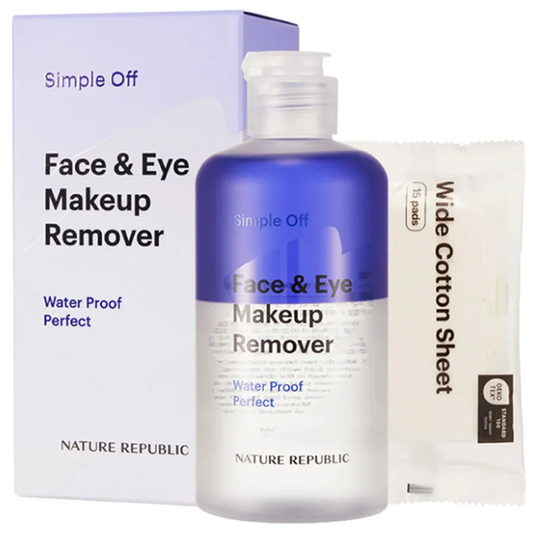 Nature Republic - Simple Off Face & Eye Makeup Remover Water Proof Perfect Special Set 240ml. + Wide Cotton Sheet 15 Pads