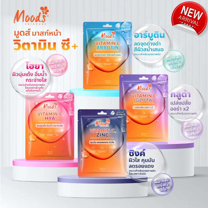 Moods Skin Care - Vitamin C + Arbutin Brightening And Nourishing Facial Mask 38ml. (Pack of 3)