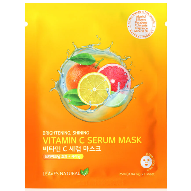 Leaves Natural - Vitamin C Serum Mask with Brightening and Shining Face Mask 25ml. (Pack of 6)