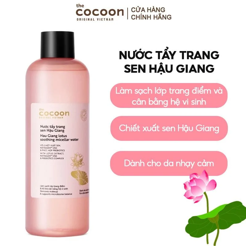 Cocoon Vietnam - Hau Giang Lotus Soothing Micellar Water (Nước Tẩy Trang Sen Hậu Giang) with Lotus Extract & Prebiotics 500ml.