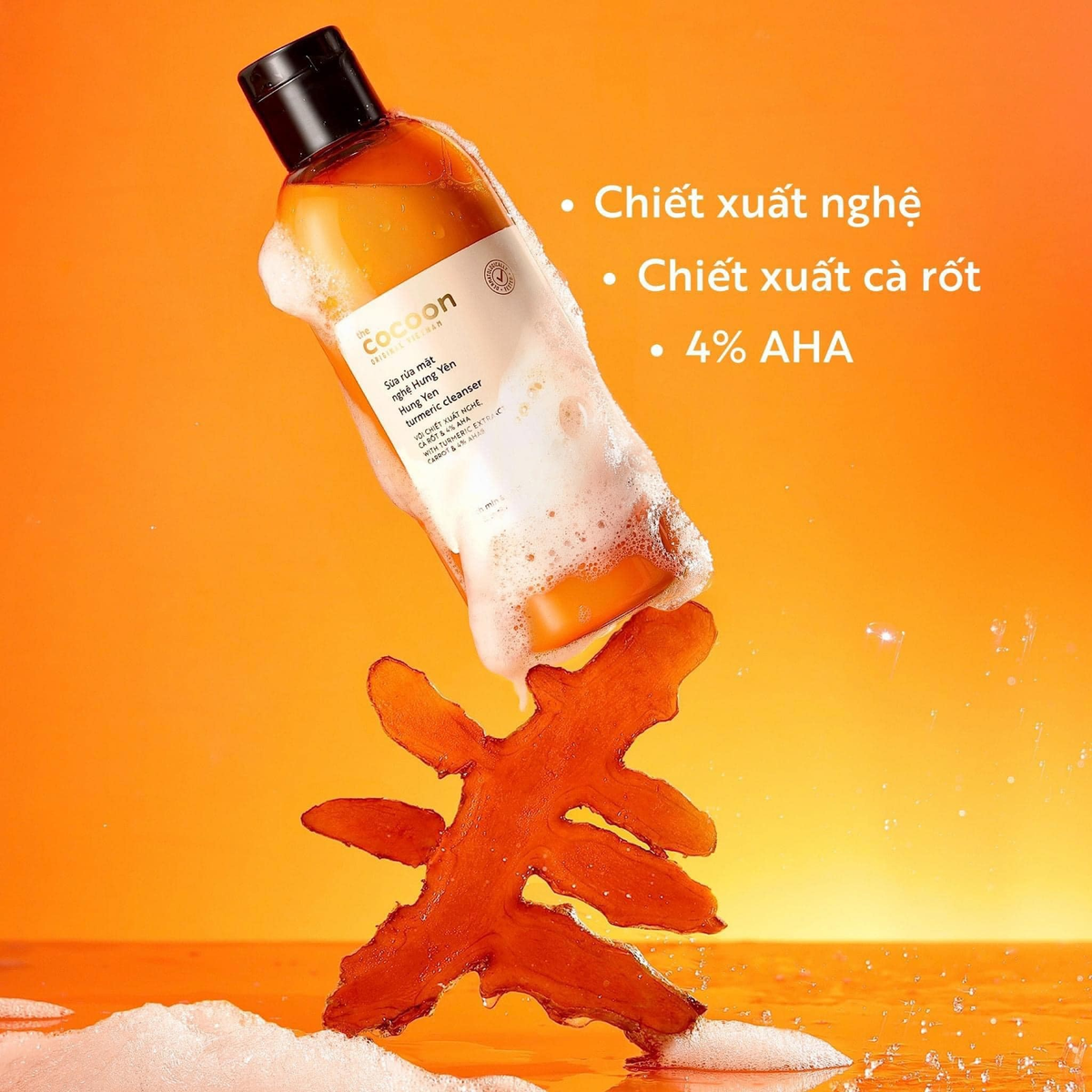 Cocoon Vietnam - Hung Yen Turmeric Cleanser (Sữa Rửa Mặt Nghệ Hưng Yên) with Turmeric Extract & Carrot 310ml.