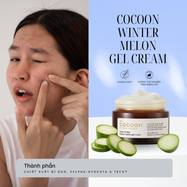 Cocoon Vietnam - Winter Melon Gel Cream (Thạch Bí Đao) with Winter Melon Extract, 5α-Avocuta® & Centella Asiatica 100ml.