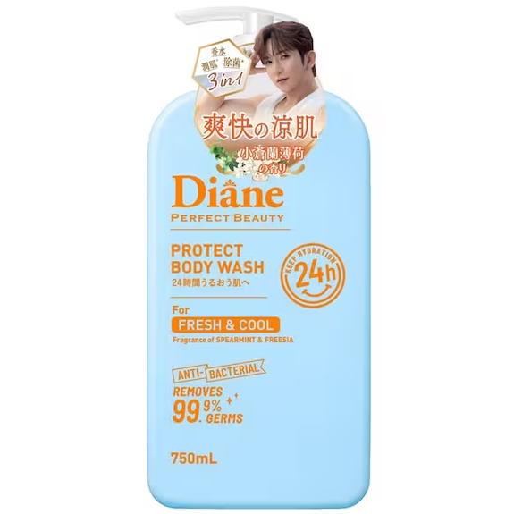 Moist Diane - Protect Body Wash for Fresh & Cool, Anti-Bacterial, Spearmint & Freesia 750ml.