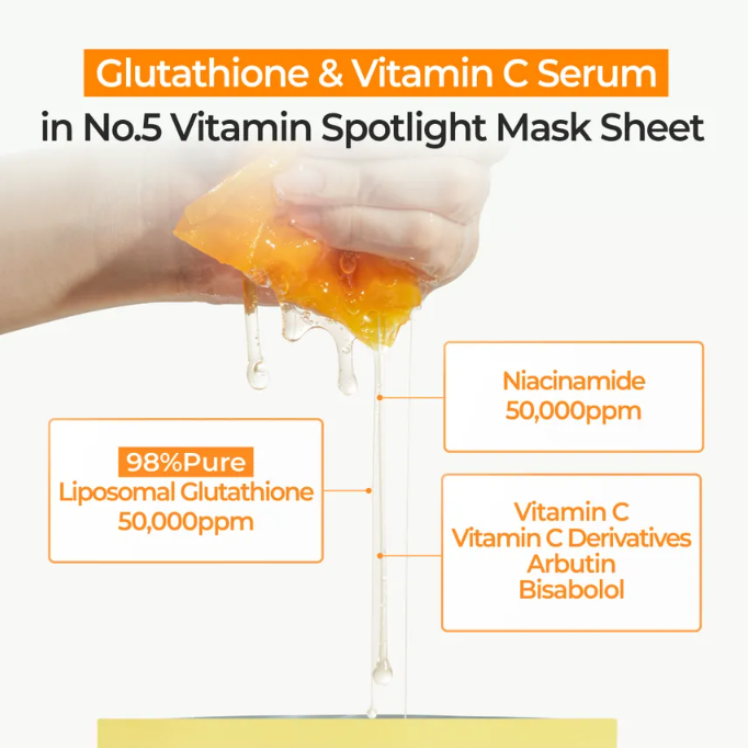 Numbuzin - No.5+ Glutathione + Vitamin C Concentrated Mask 27ml. (Pack of 6)